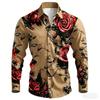 2026 New Men's Shirt with Black Background and Red Rose Print, Slim Fit and No Iron Business Casual Shirt, Versatile Top