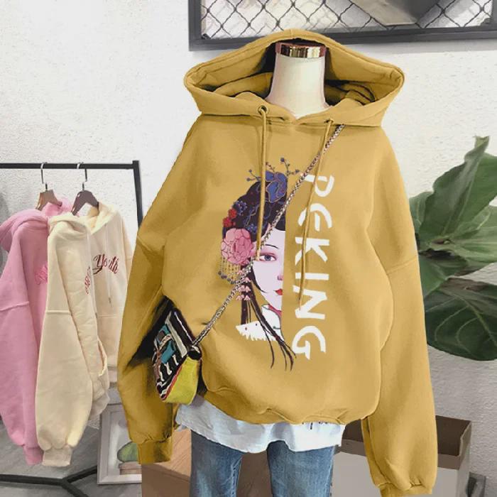 Women's Autumn/Winter Loose Hooded Sweater - Plus Velvet, Thickened, 250g, Official Colors