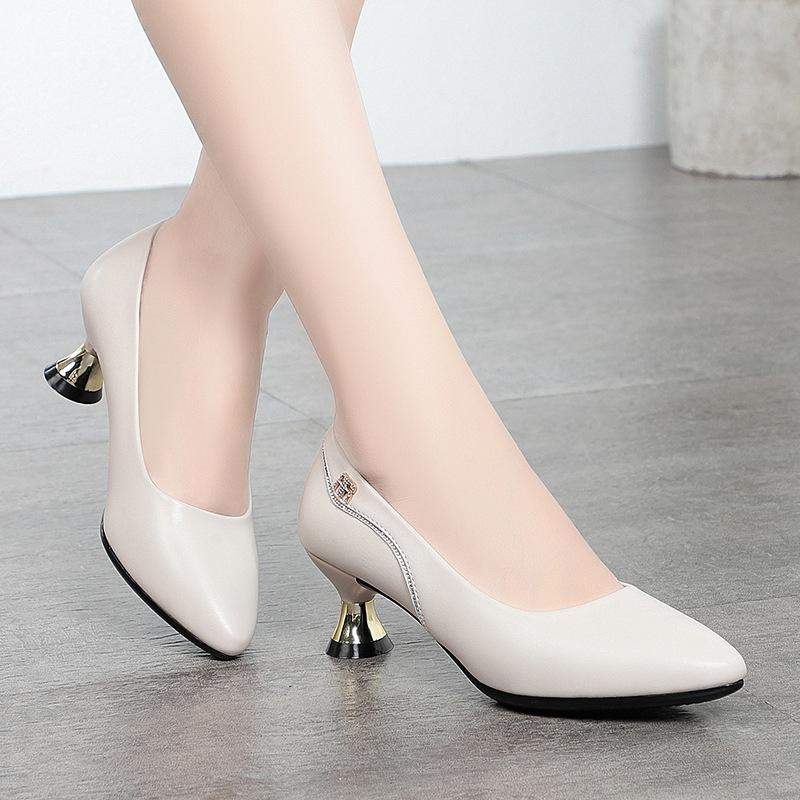 Damen High Heels, Eleganter und Göttinnenhafter Stil, Herbst- und Frühlingstil, Vielseitige Mittelhohe Schuhe aus Weichem Leder