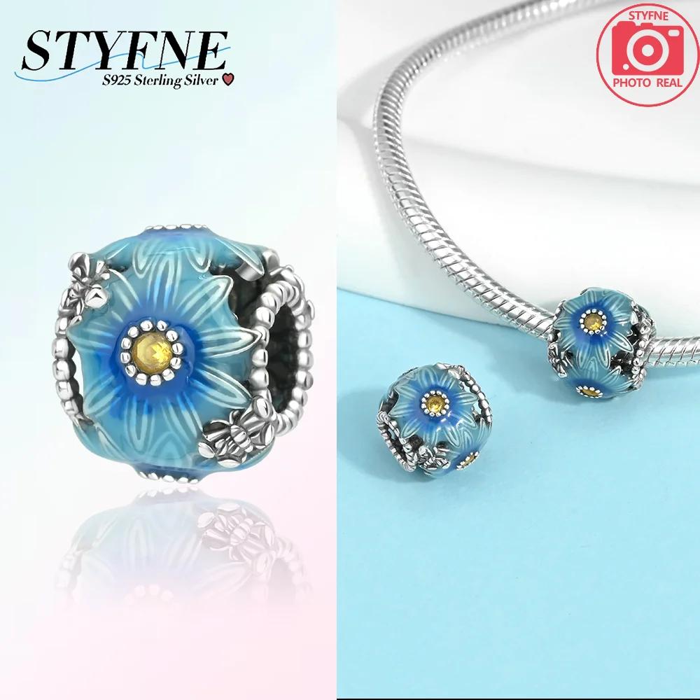 Pink Flowers Gold Butterflies Plant 925 Silver Bag Charms Beads Fit Bracelet Women Accessory Fine Gift Diy Jewelry