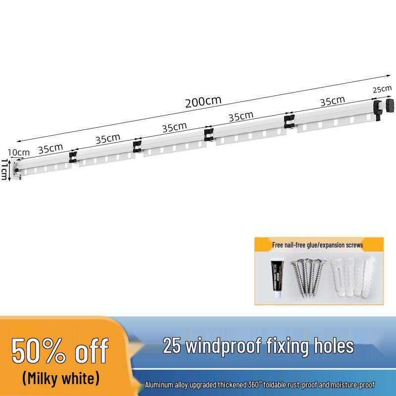 Foldable Telescopic Clothes Drying Rack with Suction Cup - Punch-Free Wall-Mounted for Balcony Use