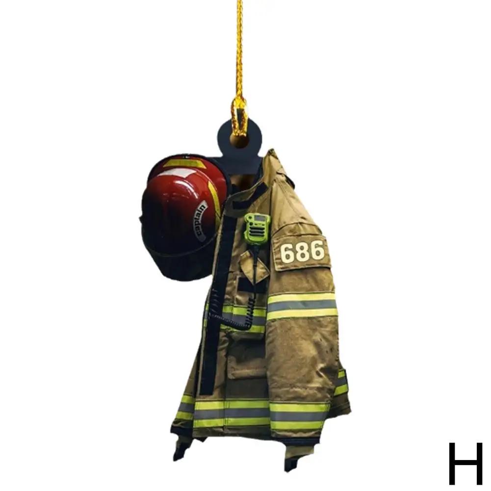 2D Car Hanging Decor Firefighter Coat And Hat Simulation Model Creative Fire Fighting Truck Car Interior Decor Pendant Gift