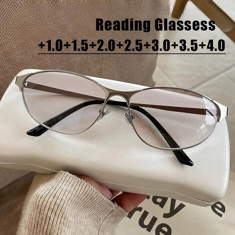 Retro Cat Eye Metal Frame Presbyopia Glasses Anti-Blue Light Reading Glasses Women's Men's Y2K Street Photography Trendy Eyewear