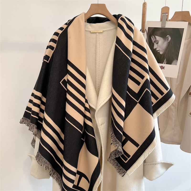 Winter Thick Warm Double Cashmere Scarf Shawl For Women Fashion Lady Long Camellia Temperament Blanket Bandana