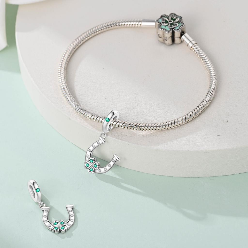 Original Copper Charms Luxury Green Horseshoe Pendant Beads Fit Bracelet Diy Women Making Delicate Gift