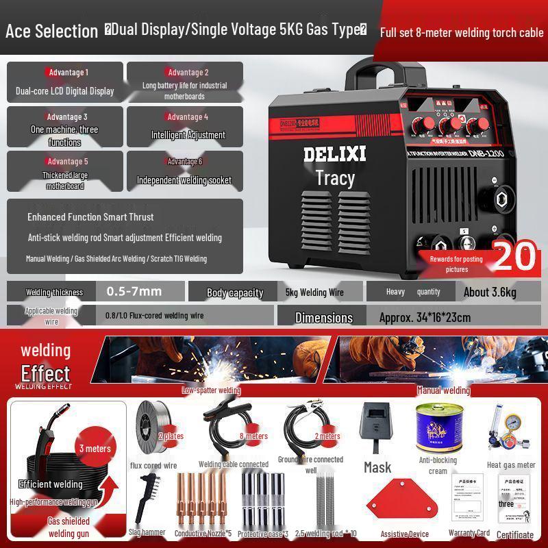 Delixi 220V Gasless MIG Welder 1200: Three-in-One Household Industrial Electric Welding Kit