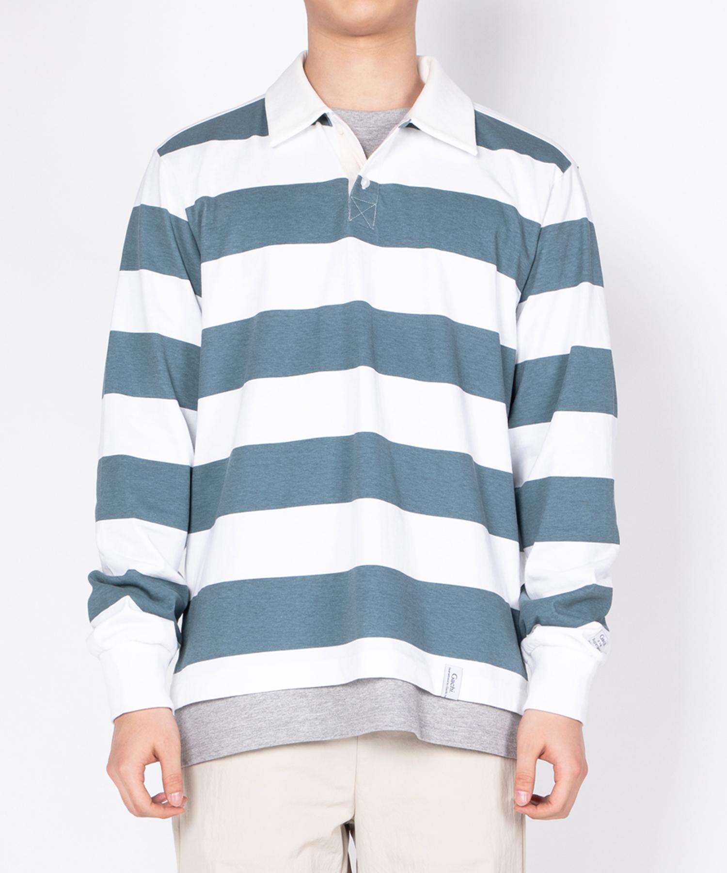 Striped Long-Sleeve Polo Shirt Stripe/Mint L