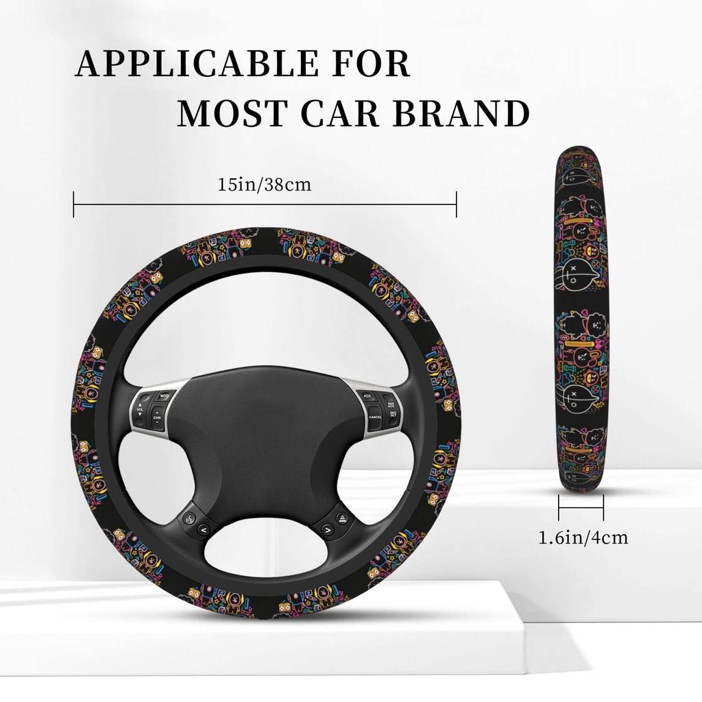 Bt21 Steering Wheel Cover for Cars, Stylish, Anti-slip, Stain Prevention, Comfortable To the Touch,