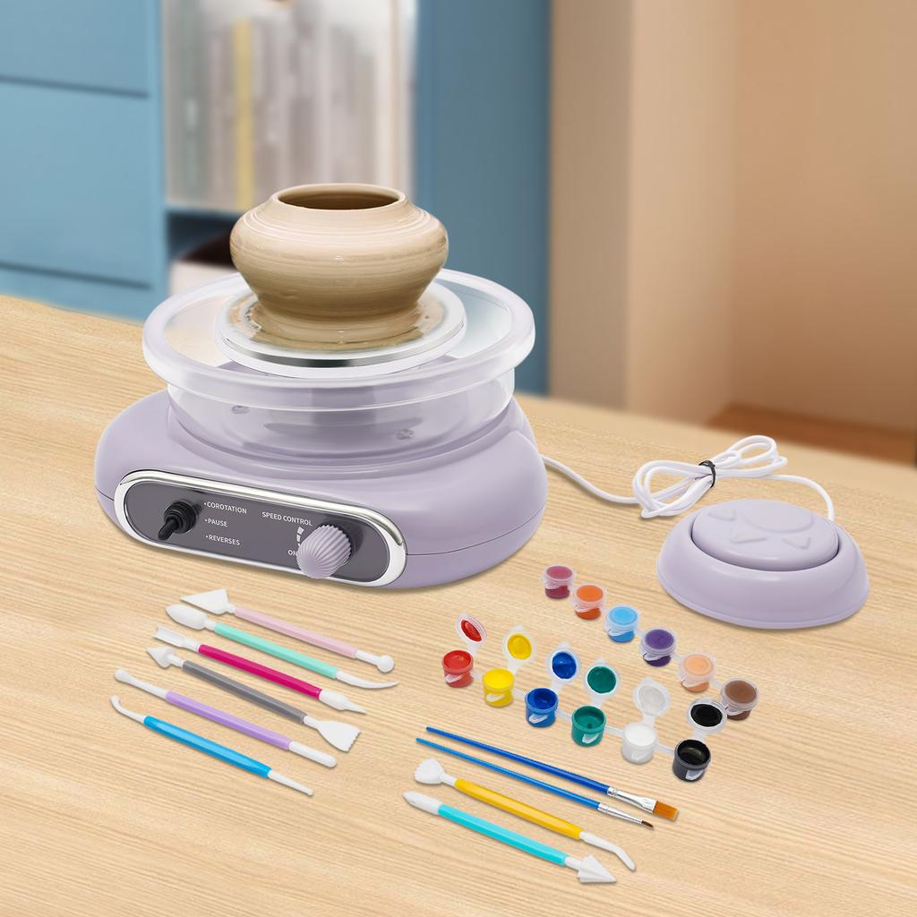 Bymaocar Electric Adjustable Speed Pottery Making Machine, Mini Pottery Wheel Set Equipment, DIY Pottery Handmade Making Tools