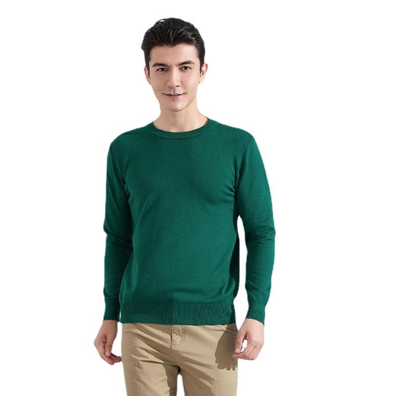 Autumn and Winter Men's Round Neck Loose Thickened Pullover Knit Sweater Solid Color Long-sleeved Short Section of Business Bottoming Warm Sweater