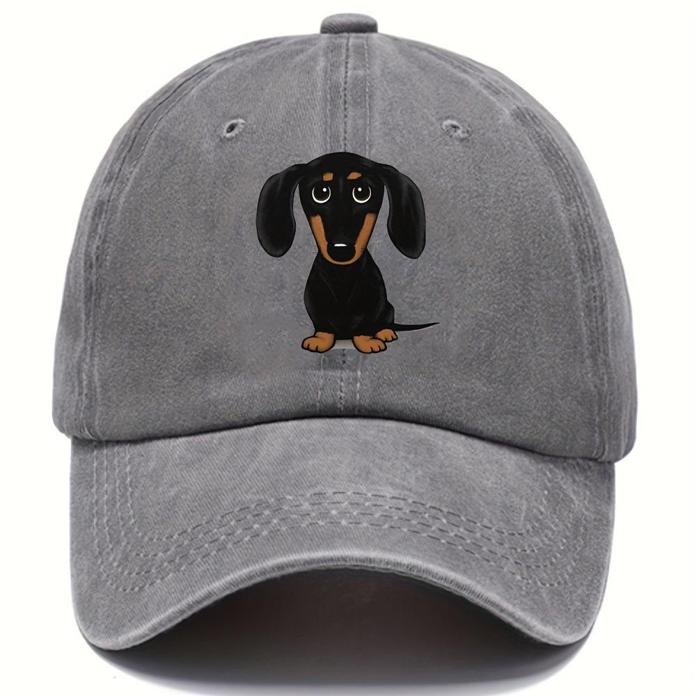 Retro Washed Baseball Cap With Dachshund Print, Casual Style Worn-Out Adjustable Dad Hat, Adjustable