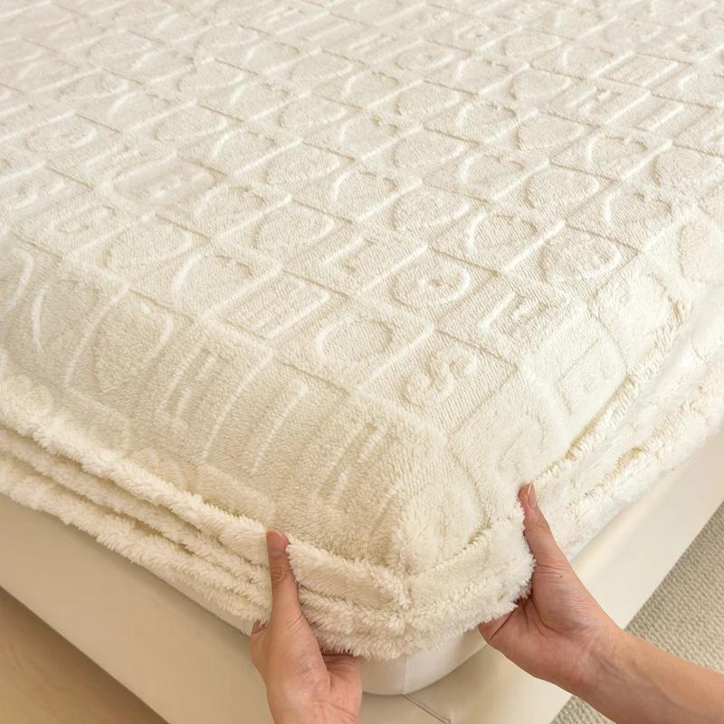 3PC(1XSheet+1XPillowcase)Winter Warm Fitted Bed Sheet Taff Velvet Fleece Bed Linen Single/Double/King/Queen Size Plush Mattress Cover Thick Bed Cover