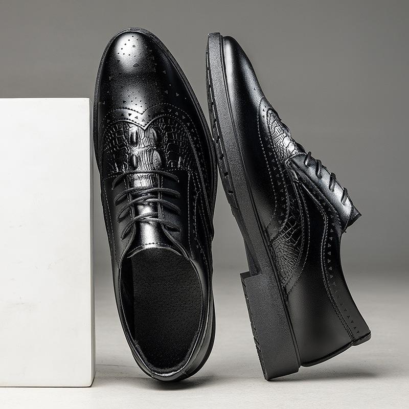 Retro Fashion Men's Leather Shoes Lace-Up Green Brock Leather Shoes Business Wedding Leather Shoes Low Top Breathable Casual Shoes