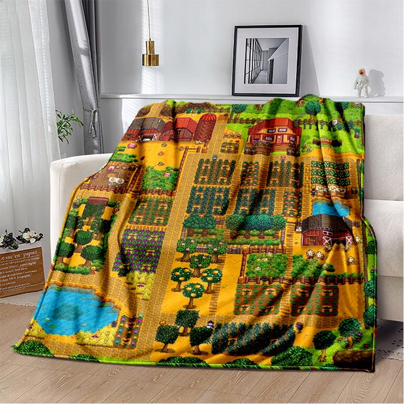 3D Stardew Valley Farm Map Game Cartoon Blanket,Soft Throw Blanket for Home Bedroom Bed Sofa Travel Picnic Cover Kids Gift