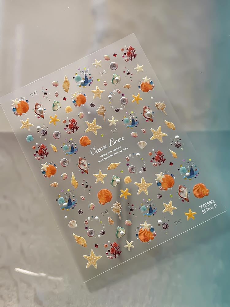 Ocean Series Nail Stickers - Starfish, Shells, and Rhinestones
