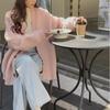 2024 Autumn/Winter Women's Soft V-Neck Pink Cardigan Sweater - Simple, Lazy Style Knit Outerwear