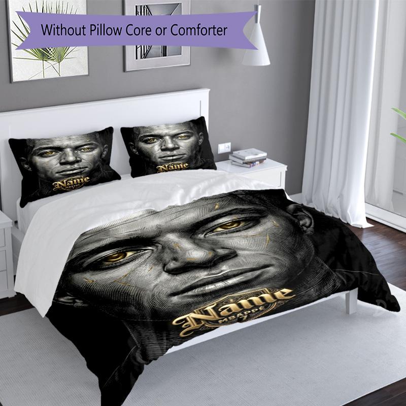 Messi Mbappe Soccer Star Art Personalized Name Bedding Set,Cozy Bed Linen for Teen Boys Bedroom Decoration,Perfect Birthday Gift,Washable Duvet Cover