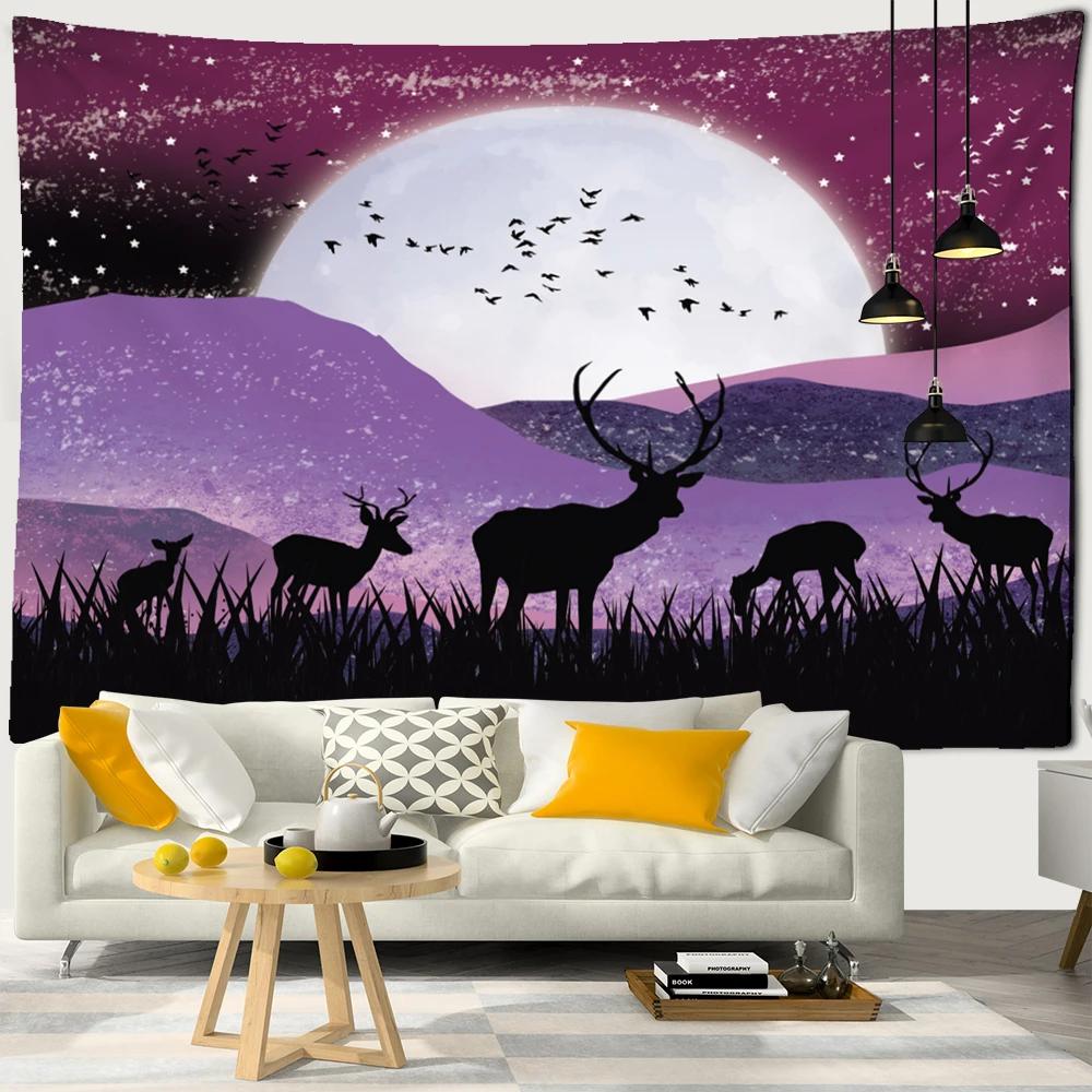 Sunrise Landscape Painting Tapestry Wall Hanging Bohemian Style Hippie Mandala Christmas Aesthetics Room Home Decor