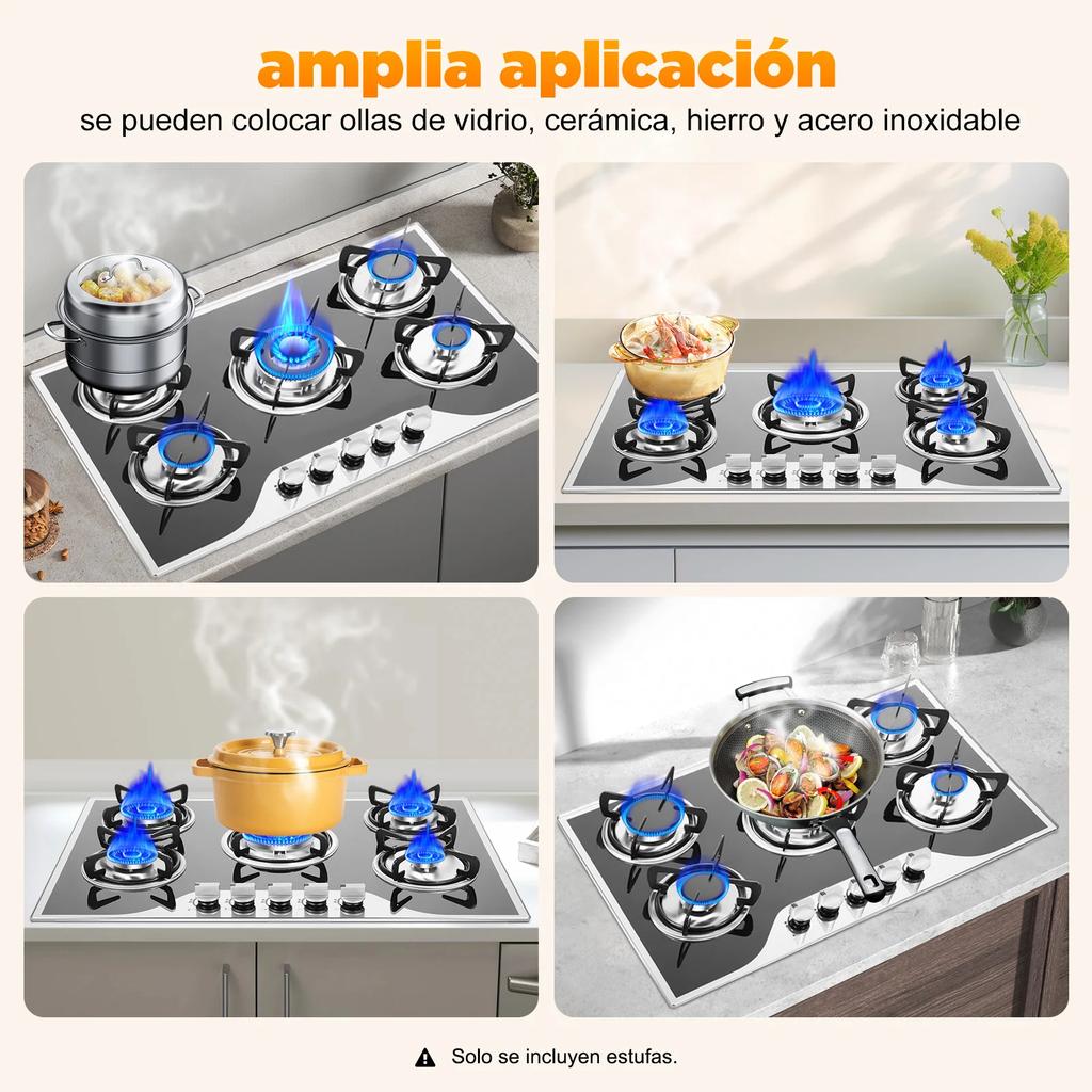 5-Burner Gas Stove, 30" x 20" Gas Cooktop W|Coated Glass, Electronic Pulse Ignition Countertop Stove for Home Restaurant Kitchen