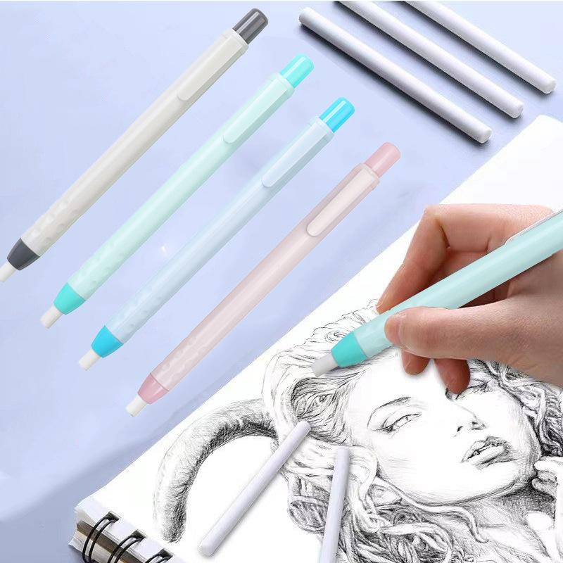 6Pcs/Set School Students Stationery Creative Pen Shape Press Type Pencil Eraser With Replaceable Core Painting Erase Supplies
