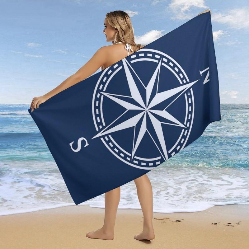 

Large Beach Towel Featuring a Compass Rose Design, Highly Absorbent, Quick-Drying,Ideal for Summer Activities Like Swimming W30*H60(CM)