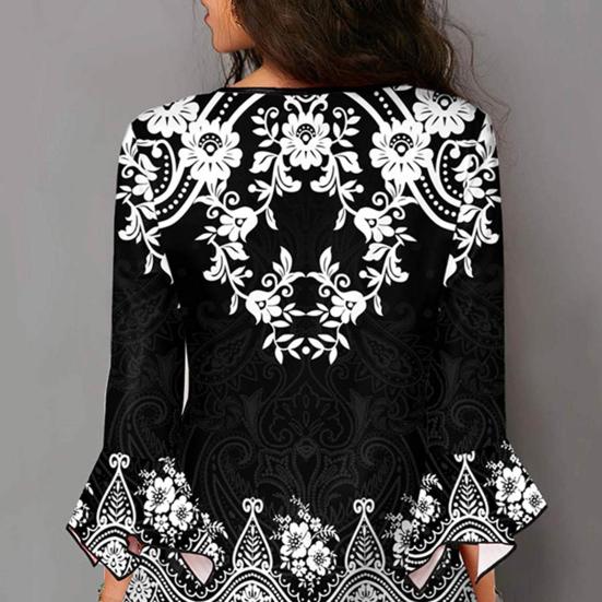 Vintage košile s přechodem barevný potisk s nepravidelným rukávem pro ženy Slim All