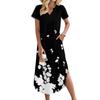 Women's Long Skirt Casual V-neck Long Shirt Dress Loose Slit Holiday Short Sleeve Dress