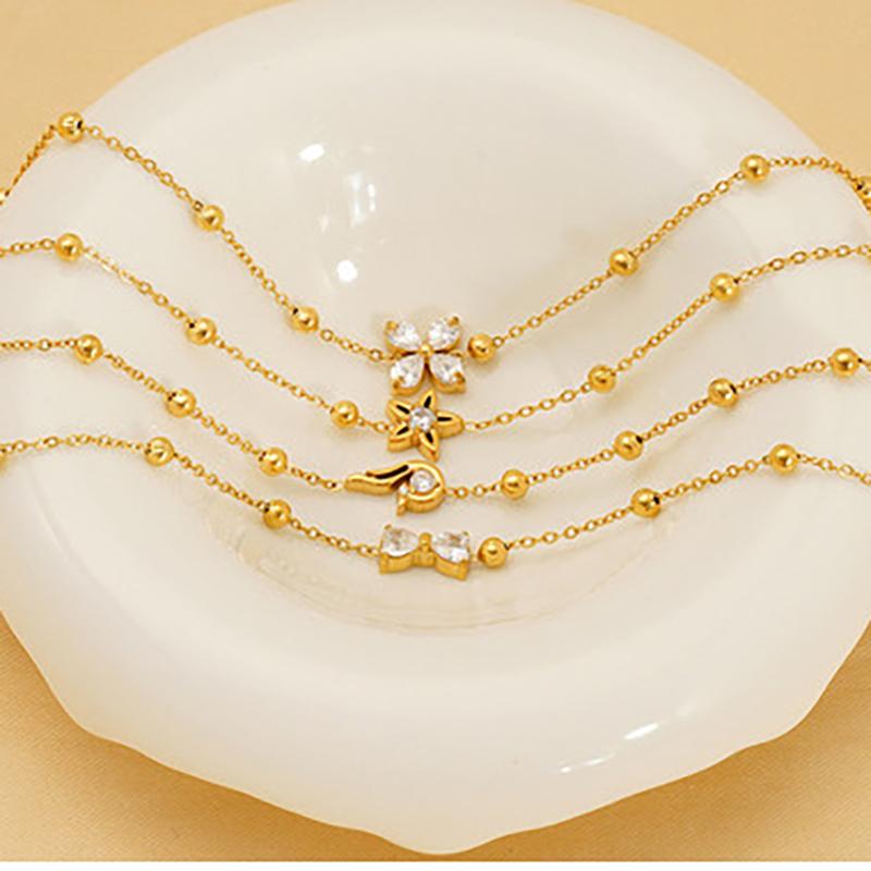 Trendy Versatile Stainless Steel Gold Plated Chain Link Bowknot Flower Charms Zircon Bracelet for Women Non Tarnish Jewelry