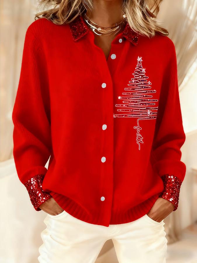 2025 Women's 3D Print Lapel Cardigan Shirt - Christmas Autumn/Winter Collection