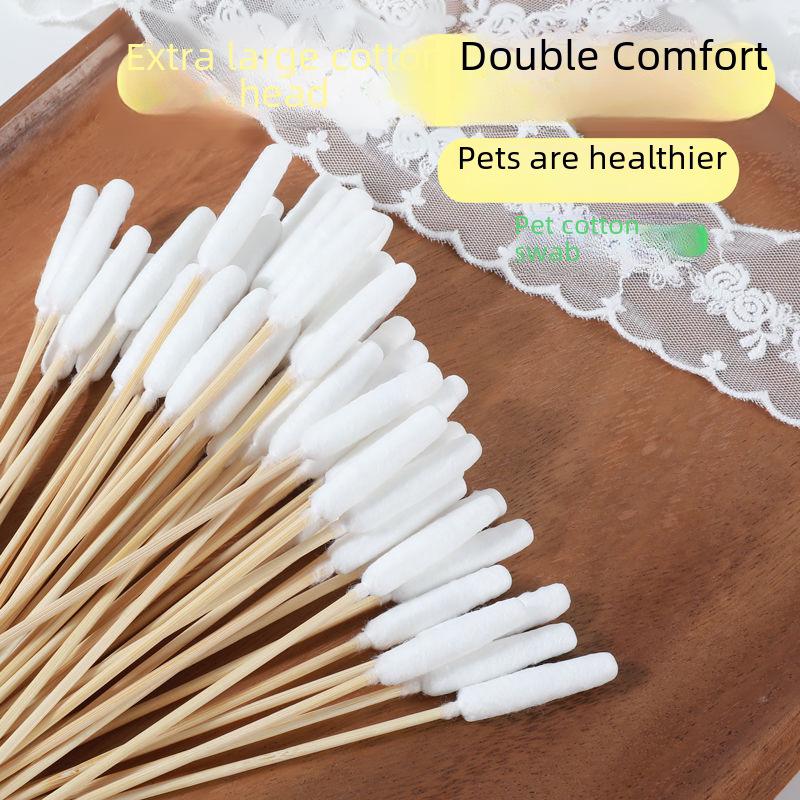 Pet Cotton Swabs with Enlarged Bamboo Stick for Cats and Dogs - Dual-Purpose Ear, Skin, and Anus Cleaning Applicator.