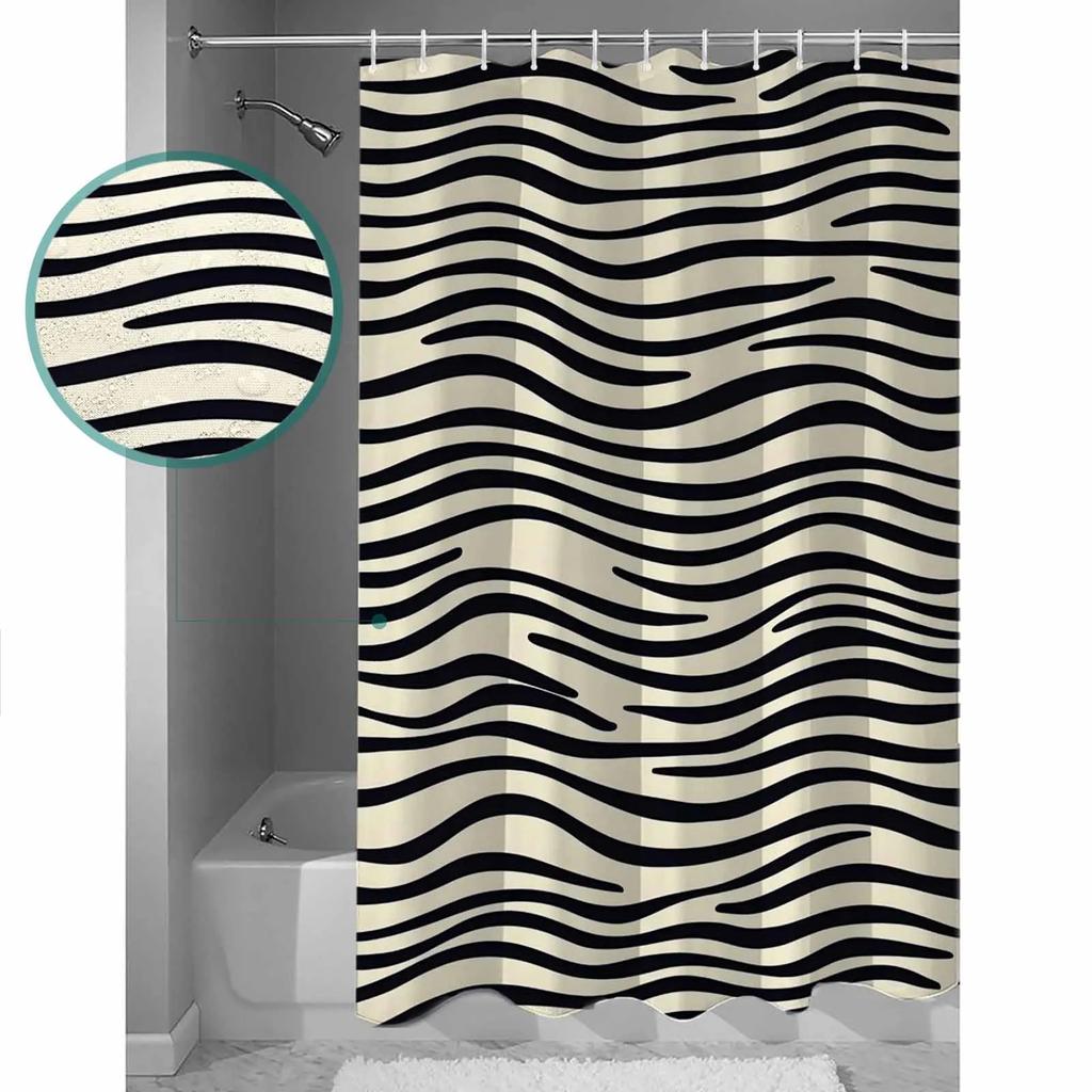 Concise Black Wave Line Shower Curtains Waterproof Bath Curtains Home Decor Modern Luxury Bathroom Curtain