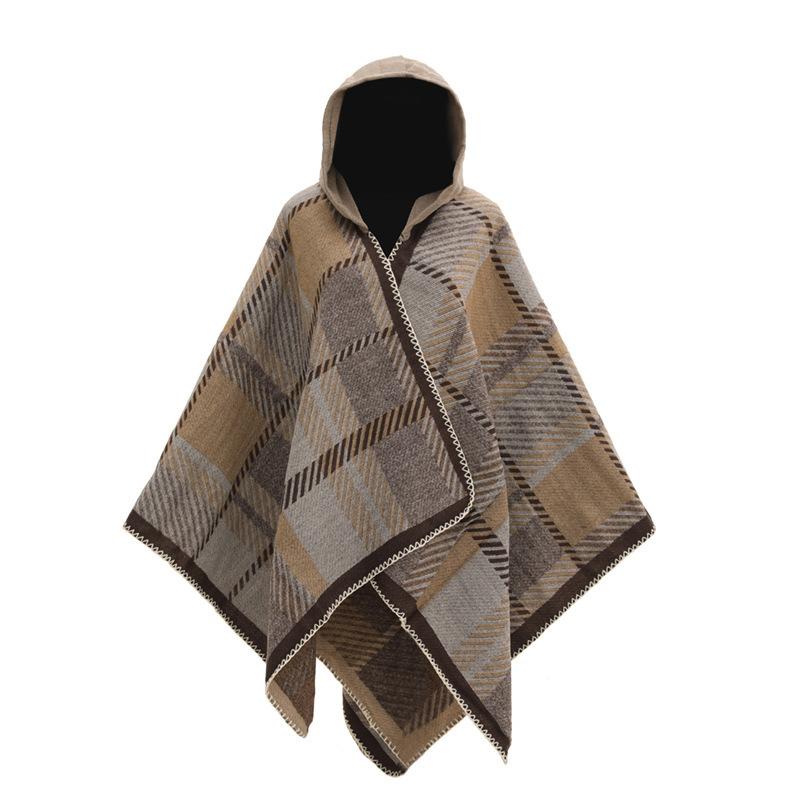 Acrylic Split Shawl Women'S Fashion Thickened Hat Cape Plaid Scarf