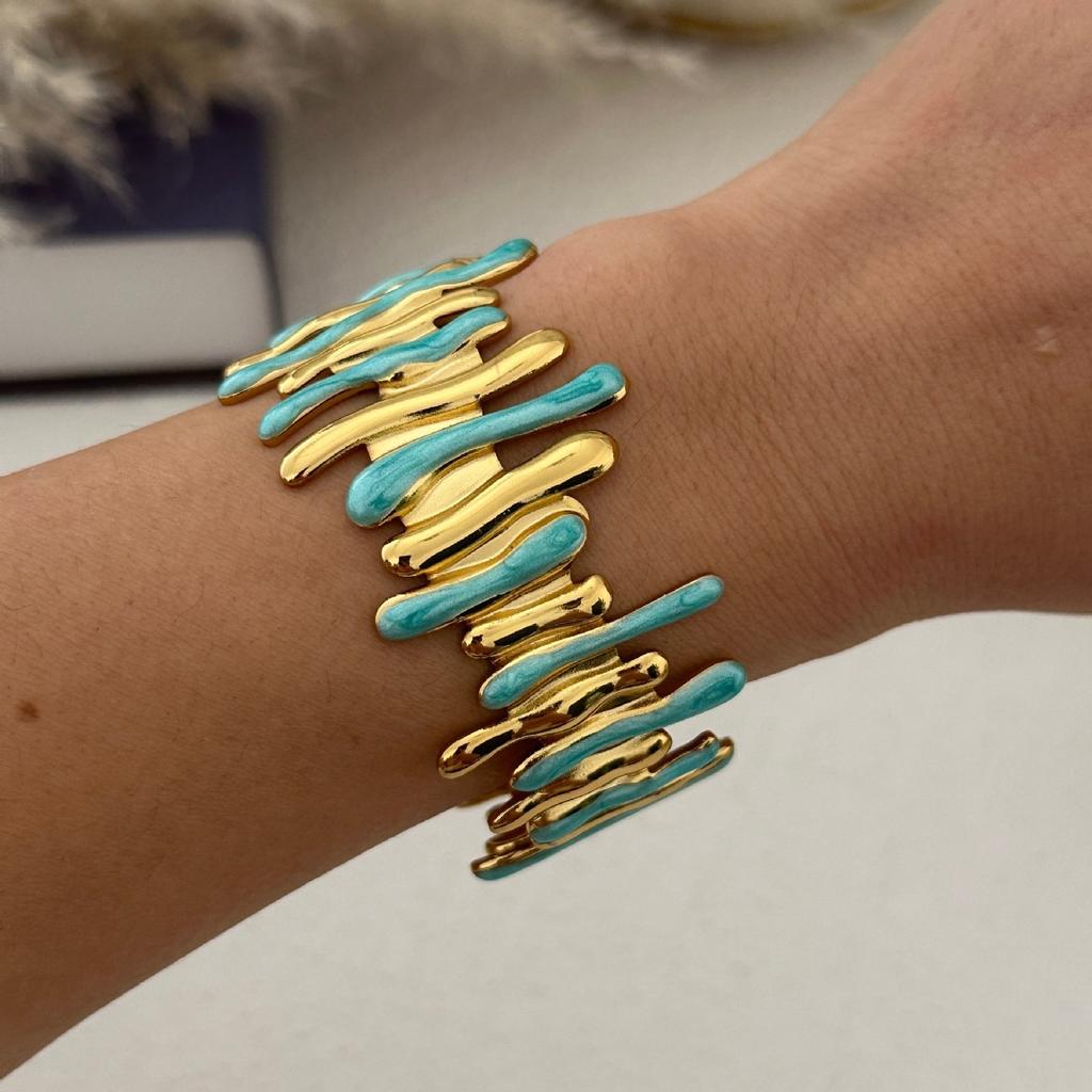 KMVEXO Blue Tones Y2K Vintage Imitation Enamel Irregular Geometry Open Bangle Women Bracelet Jewelry Man Trendy Party Aesthetic