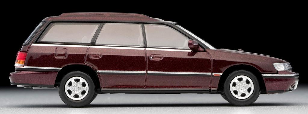 Tomica Limited Vintage Neo scale model of the Subaru Legacy Touring Wagon GT in dark red 1/64 (TLV-N201a) (finished product)