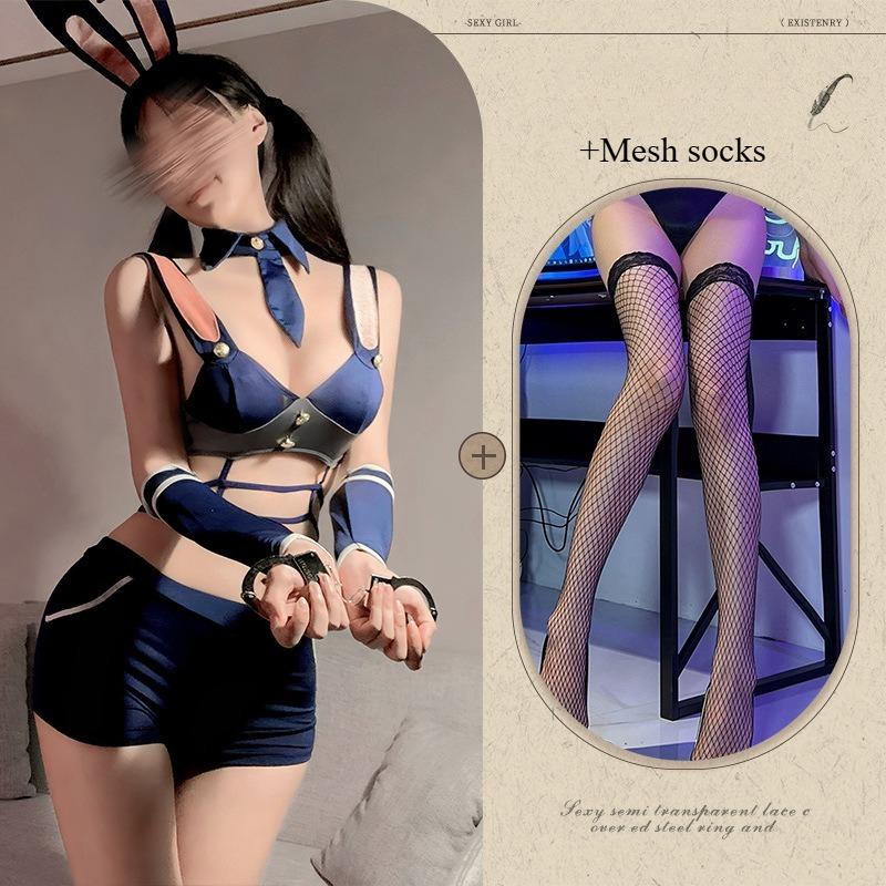 Midnight Bunny Police Stewardess Role Play Set Open Crotch Quick Release Lingerie Innocent Sexy Women Flight Attendant Costume
