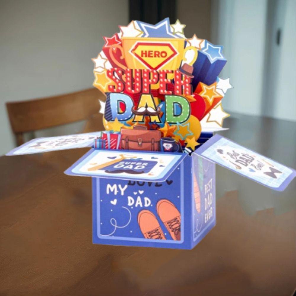 Super Dad Father's Day Gift Blue Pop Up Blessing Card Funny 3D Up Greeting Cards  Grandpa