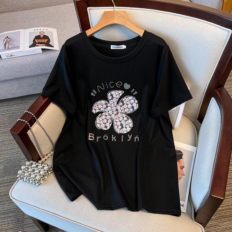 Women's Plus Size Short-Sleeve Loose Mid-Length Slimming Round Neck T-Shirt (Sizes 200-350) Model 6506