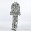 Womens Zebra Print Casual Streetwear Two-Piece Set Loose Fit Long Sleeve Top Straight Leg Pants