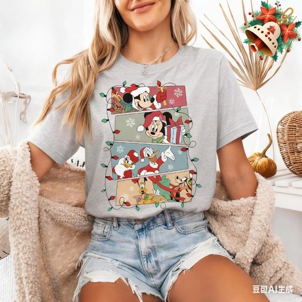 2025 Christmas Mouse Women Unisex Summer TShirt Family Matching Set Casual Unisex LooseFit ShortSleeve Top Y2K