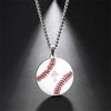 Moderne Baseball Kreuz Bibel Runde Anhänger Halskette für Frau Mann Edelstahl Schlüsselbein Kette Sport Lässig Schmuck