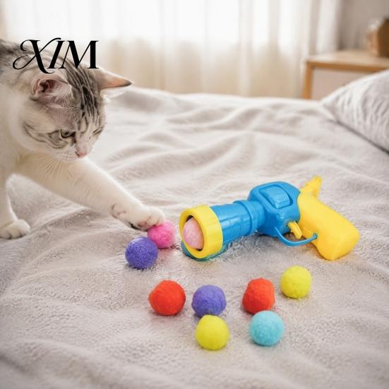 Pet Interactive Playing Supplies Ball Launcher Cat Toy, Plush with Soft Fuzzy Toys for Bored Cats Balls, Fetch Toy Indoor Kittens Exercise