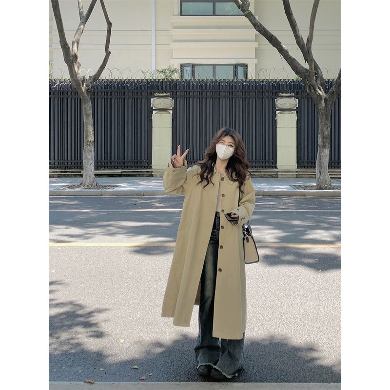 Kumikumi British Style Khaki Single Breasted Trench Coat Outerwear Women Autumn Elegant All-Match Loose Slimming Coat