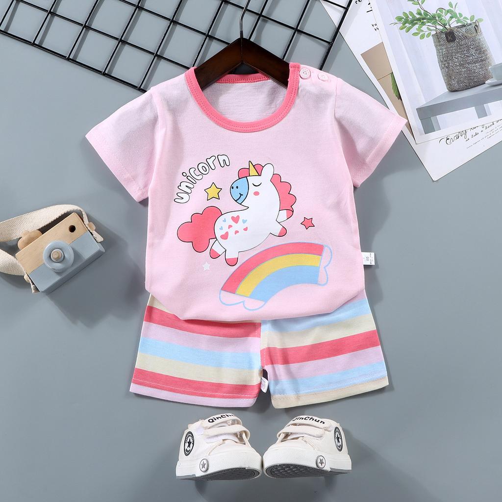 Childrens Short-Sleeve Sets Cotton Boys T-Shirts Baby Summer Clothing Girls Shorts Infant Clothing Summer Clothing