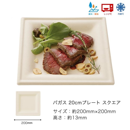 ECO&BASIC Square Plates, 20cm, Pack of 50, Disposable Paper Plates, Microwaveable, Unbleached Bagasse, Durable, Stain-Resistant, Eco-Friendly, Plant-B