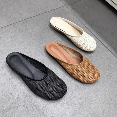 Holiday Wind Round Head 2025 Summer New Woven Design Breathable Casual Versatile Low-heeled Fisherman Women's Tide Half Slippers