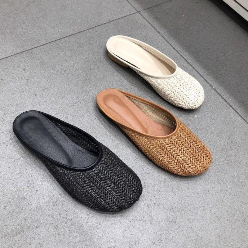 Urlaubswind runder Kopf 2025 Sommer neu gewebtes Design atmungsaktiv lässig vielseitig niedrig Absatz Fischer Damen Mode Halbschuhe