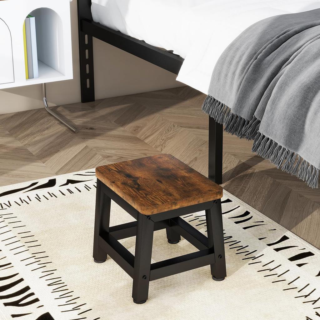 IBUYKE Step Stool, Step Stool, Footrest with Non-Slip Backrest, Wooden Chair for Kids, Bedroom, Bathroom, Living Room, Kitchen, Brown, 25.5cm Deep,