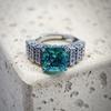 Paraiba Tower Ring with Green Zircon and High Carbon Diamond Accent
