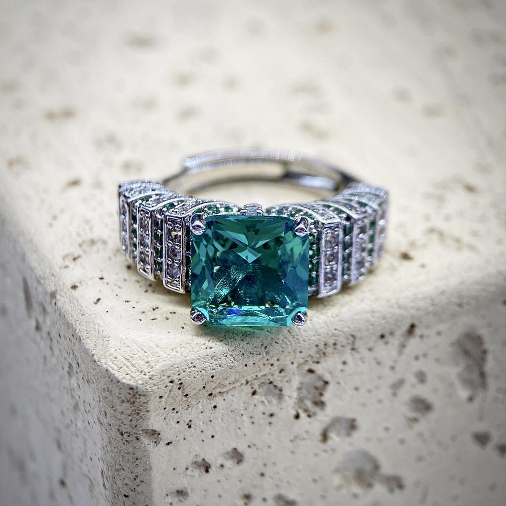 Paraiba Tower Ring with Green Zircon and High Carbon Diamond Accent