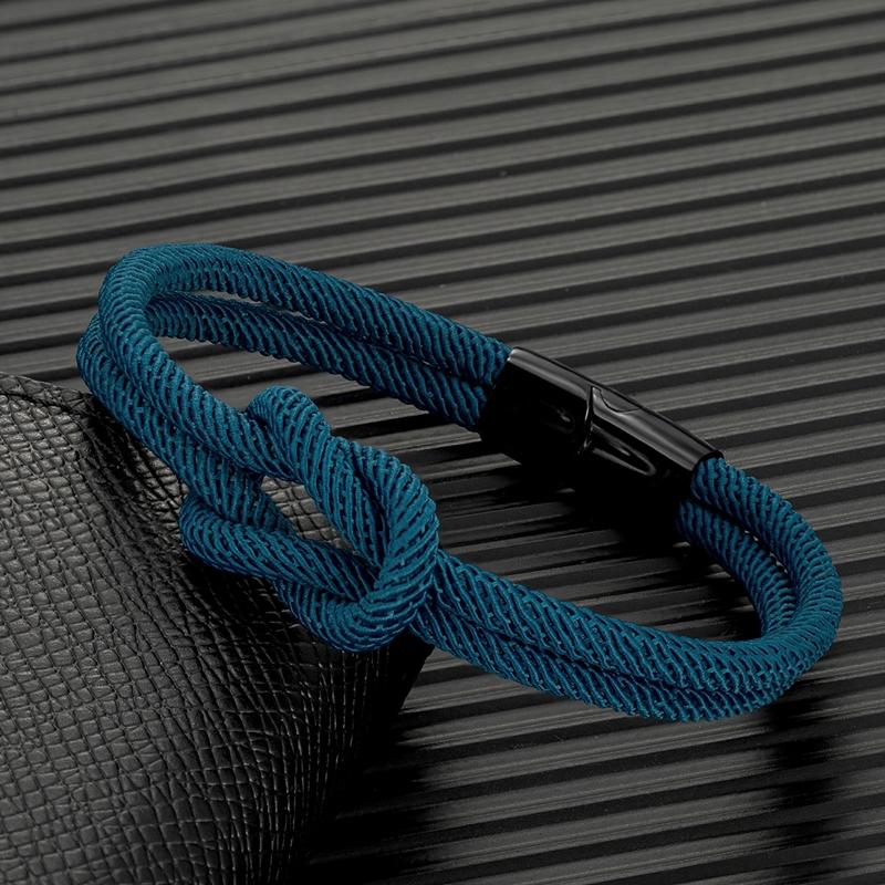 Herren Doppel-lagiges geknotetes Seilarmband für Damen Schwarzer Edelstahl Schieber Magnetverschluss Unendlichkeit Partner Schmuck